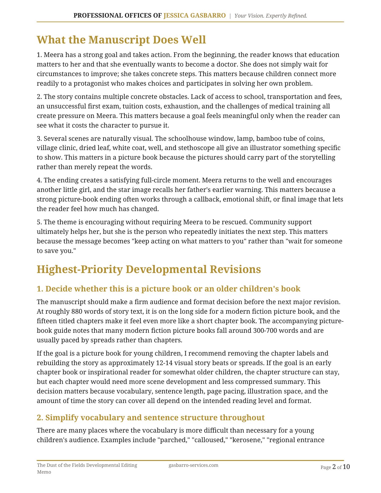 Developmental editing memo, page 2 of 10; open PDF for selectable text