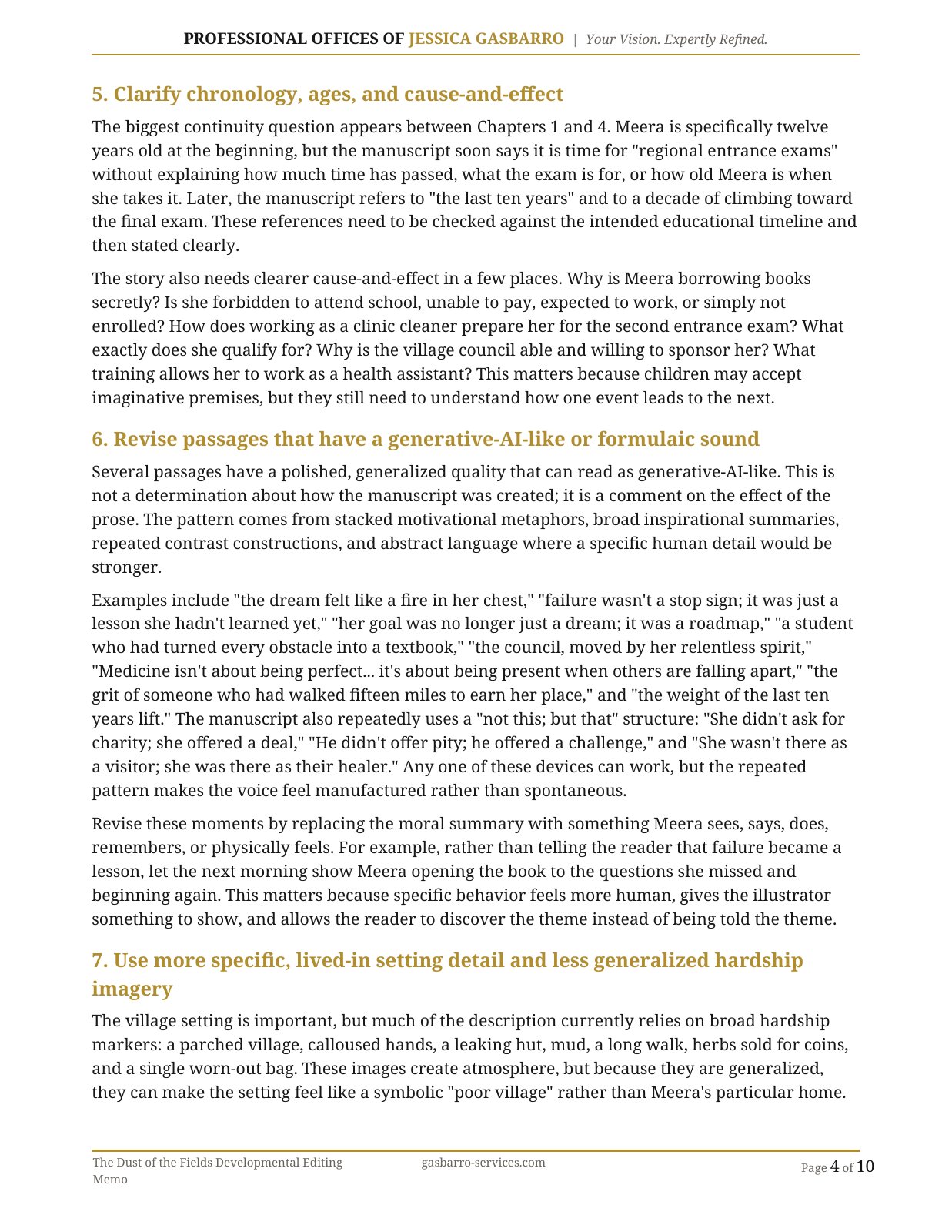 Developmental editing memo, page 4 of 10; open PDF for selectable text